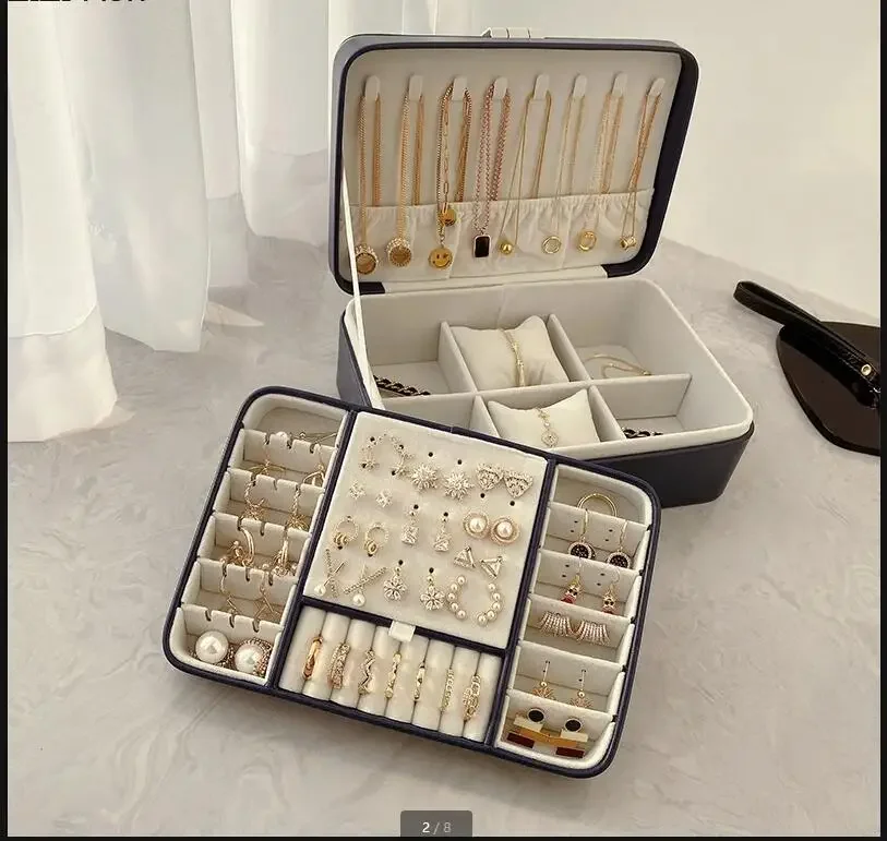 

European Leather Jewelry Box Storage Box Ring Necklace Jewelry Display Home Decor Large Capacity Storage Tool Girlfriend Gifts