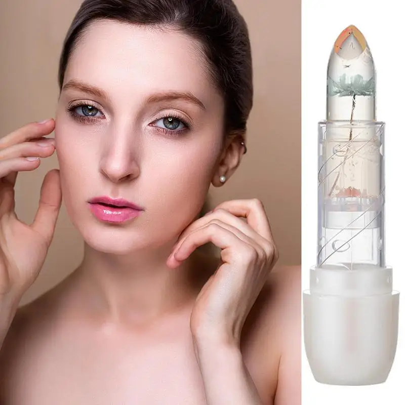 Pintalabios que cambia de Color, brillo de labios transparente con flor seca, bálsamo labial hidratante de gelatina, accesorios de maquillaje, regalo