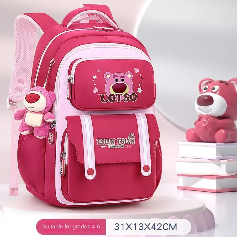 Disney Lotso Girl School Bag Leisure Primary Student Shoulder Orthopedic Backpack Large Capacity Light Water Proof Mochilas