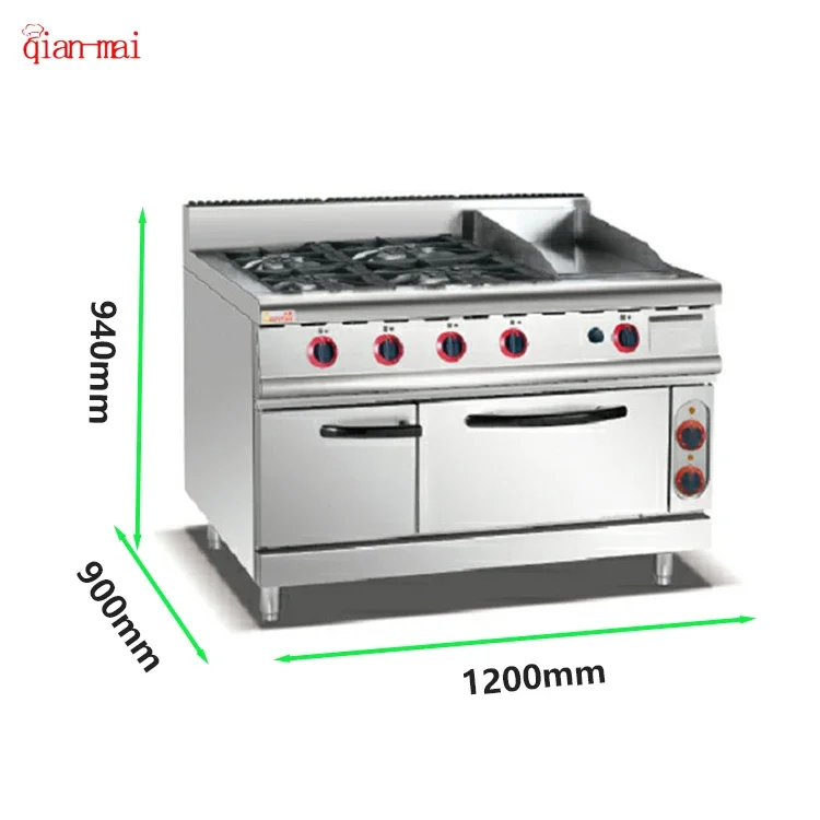 Best Kitchen Solutions Combination Kitchen Equipment 4 Burners Stoves With Bakery Oven Stainless Steel Gas Stove With Griddle