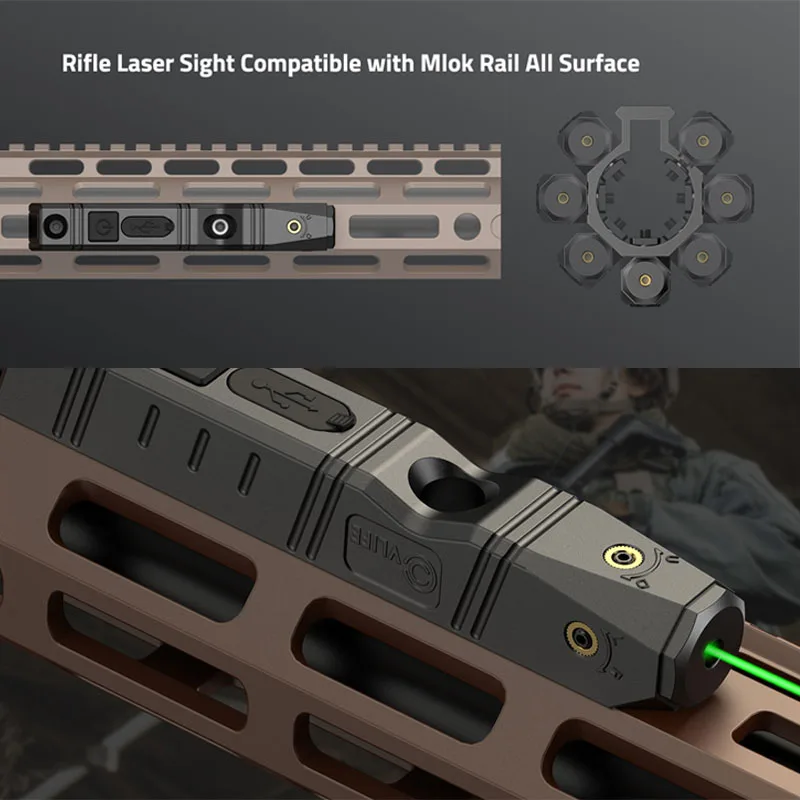 

Tactical Laser Sight for Rifle IR Green Laser Sight For M-Lok Rail Ultra Low-Profile Rechargeable M-Lok Laser Strobe Function