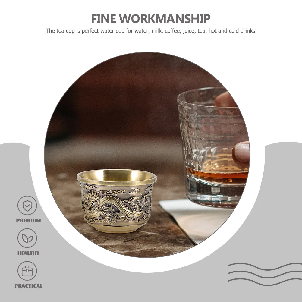

2Pcs Vintage Bronze Dragon Phoenix Tea Cup Chinese Style Retro Alloy Metal Teacup for Home Bar Party Decoration