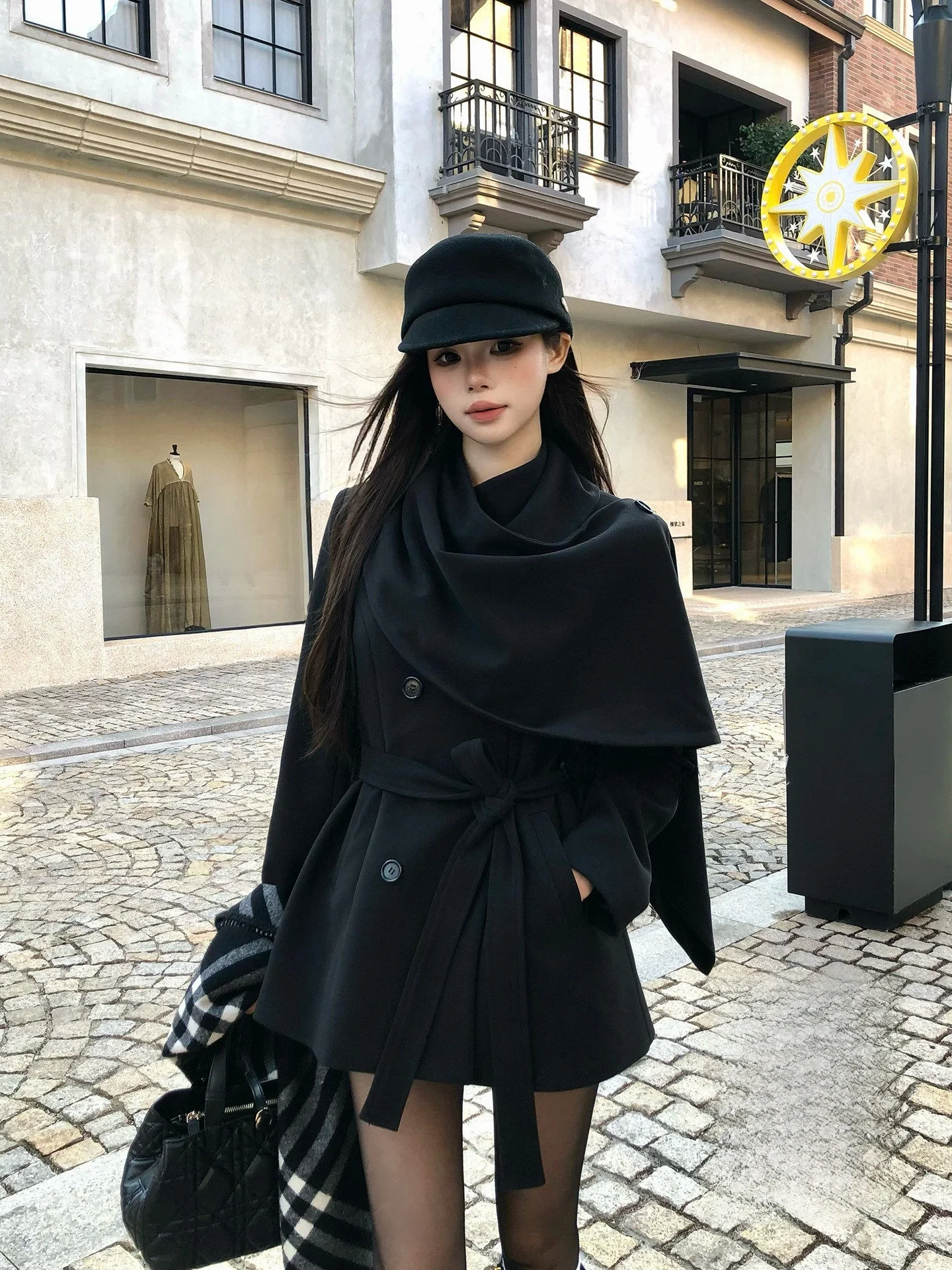 

Зимнее пальто-накидка Ele с круглым воротником, женское, приталенное, в стиле кэжуал, из полиэстера, с длинными рукавами, средней длины