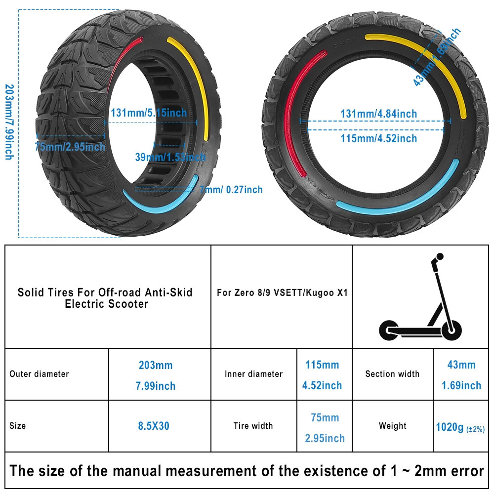 8.5x3Inch Puncture-proof Off-road Solid Tire 8.5*3 Tubeless Tyre for Kugoo G2 Pro/Zero8 9/VSETT 8 9+ Electric Scooter Tires