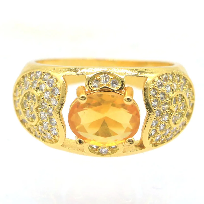 Buy 5 Get 1 Free 22x12mm Pretty Golden Citrine White CZ Ladies Wedding Gold Silver Rings