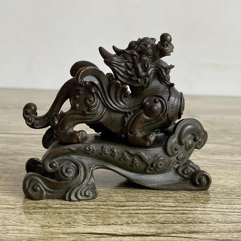 

1PC China Bronze Fengshui Wealth Lucky Animal Foo Dog Unicorn Beast Statue