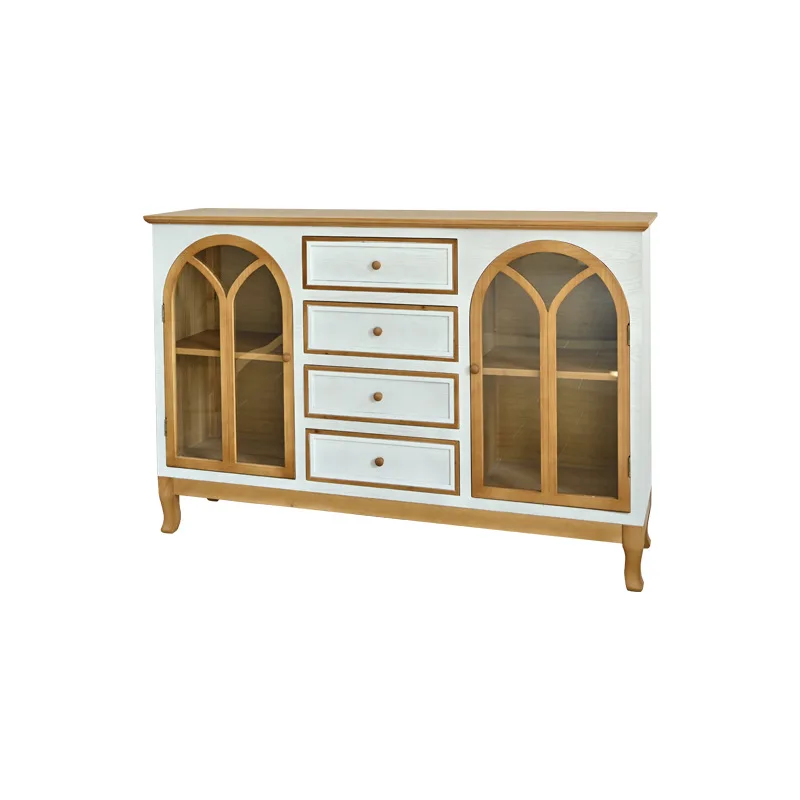 

Retro living room entry white arched with drawers double open high-end cabinet door removable foot storage entrance cabinet