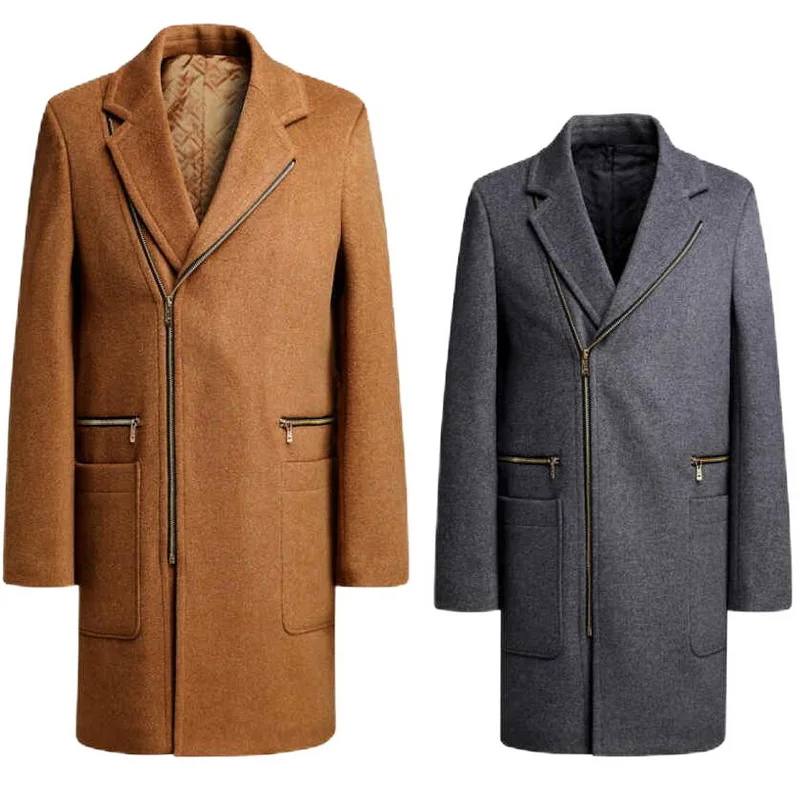 

Winter Men's Wool Coat Stand Collar Fur Thick Men Cotton Liner Wool Jacket Cold Protection Woolen Coat