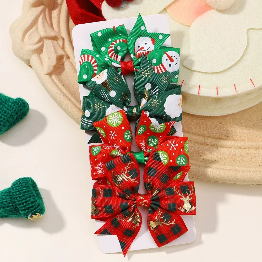 

4pcs/set 2025 Christmas 3.15'' Hair ClipsSanta Snowflake Ribbon Bows for Baby Girls Holiday Gift Headwear Hair Accessories