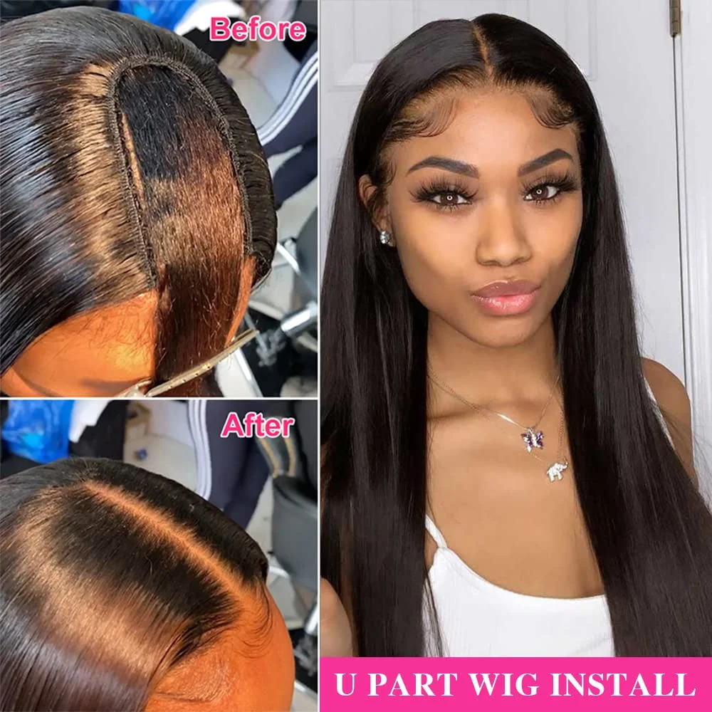 Brazilian Straight U Part Wigs For Women Human Hair 14-30 inch 150% Density Machine Made U Shape Wigs Straight Human Hair Wigs