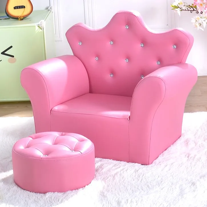 hot selling pink color high quality leather crown shape baby furniture sofa kids' sofa kids' chair for living room