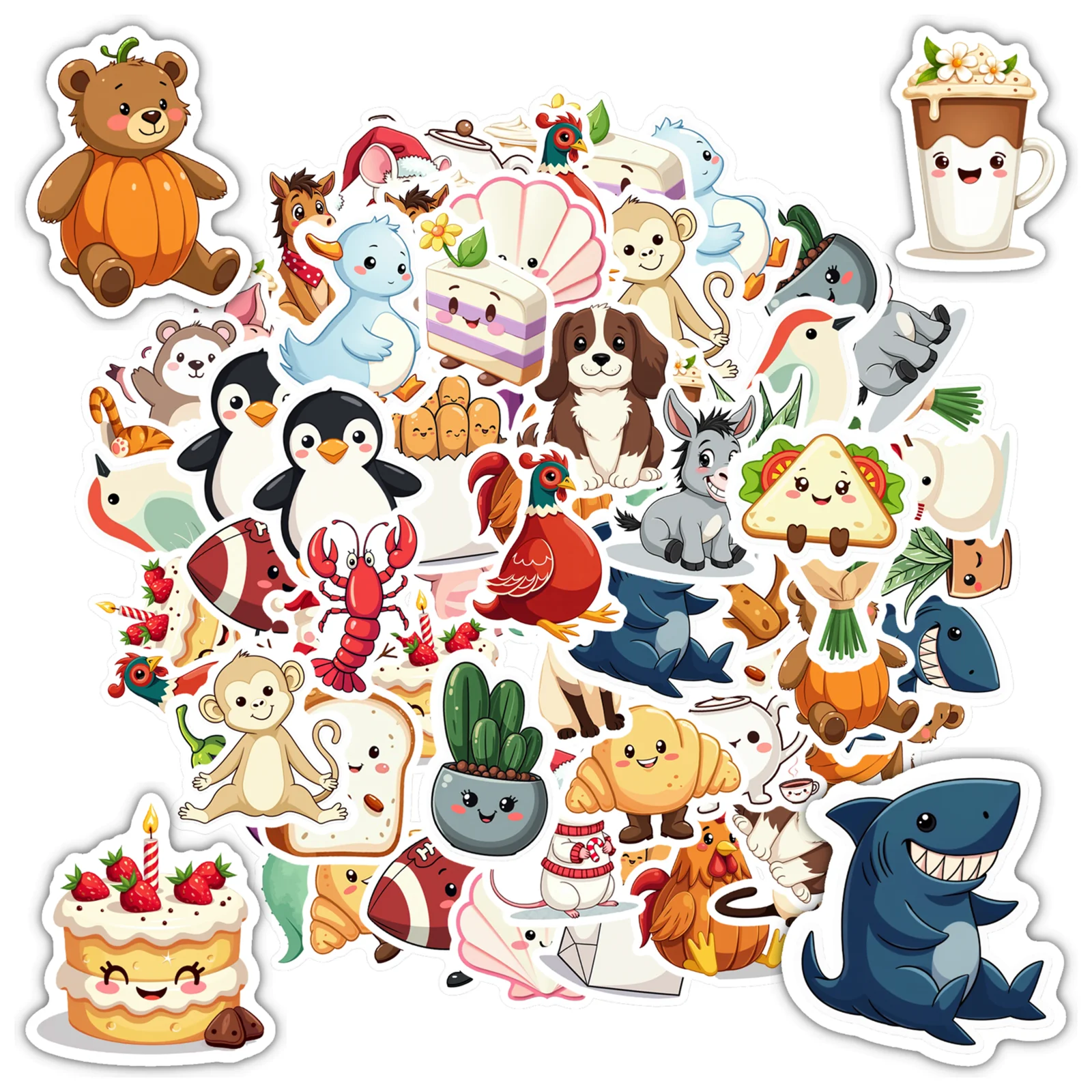 35pcs Cute Holiday Stickers Cartoon Objects Stickers Animal Stickers For DIY Phone Laptop Scrapbook Bike Laptop