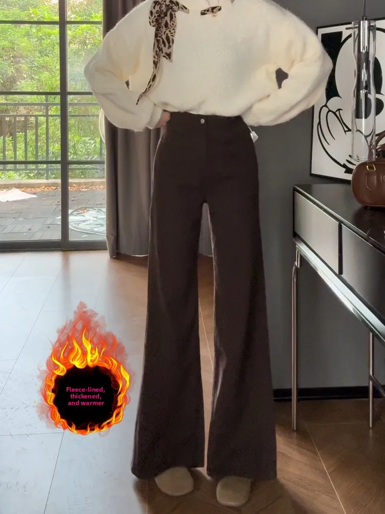 プラスサイズ Fce 裏地付き ストレートレッグ デニムジーンズ レディース ハイウエスト スリミング エラスティック フレアパンツ カジュアル 快適フィット