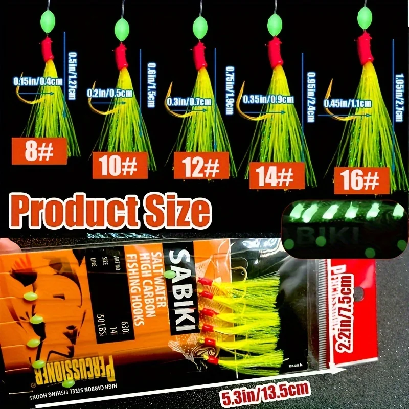 TAKBAS Glow-in-the-Dark Sabiki Rig Set 5/10packs, High-Strength Nylon Fishing Rigs with Sharp Hooks for Saltwater Surf