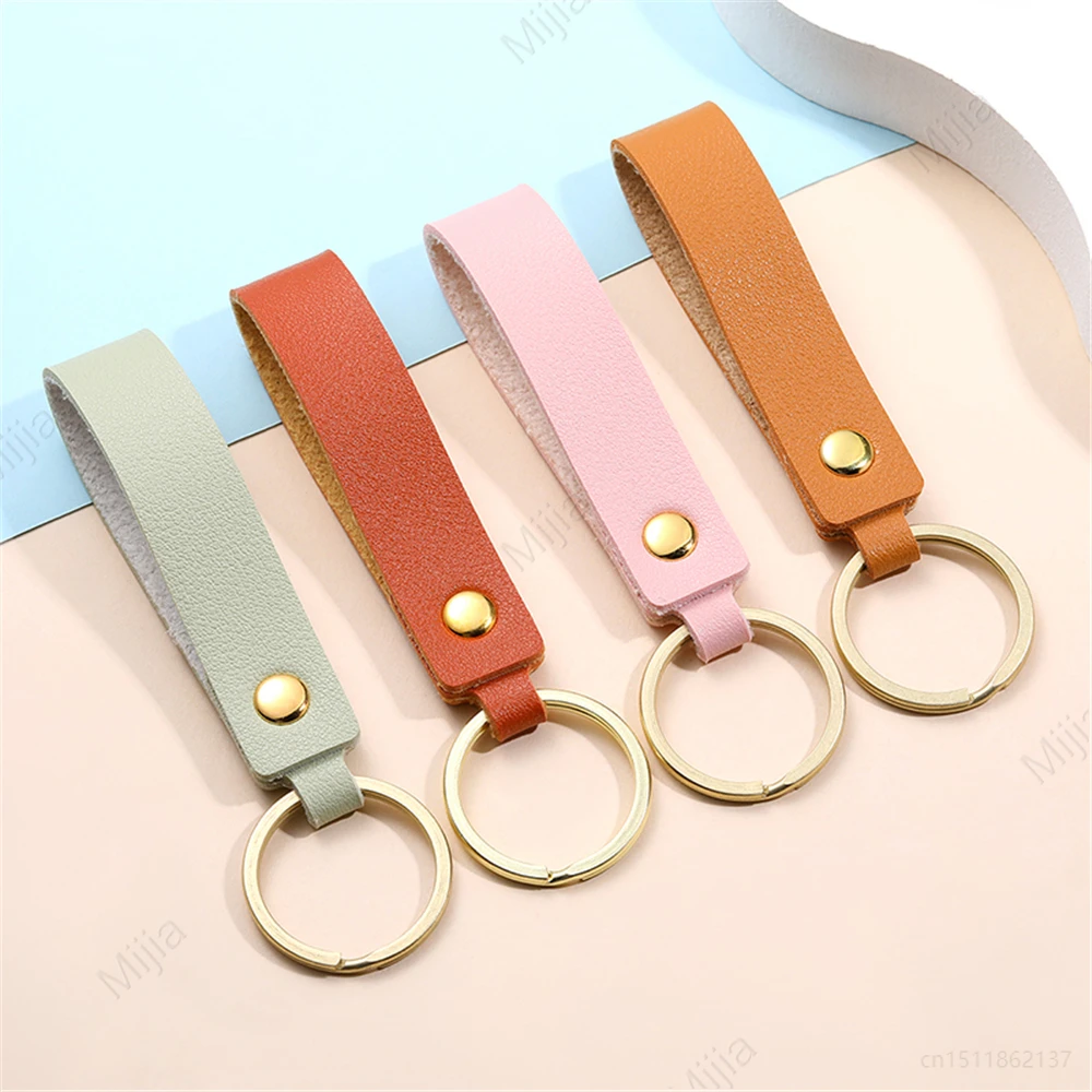 

Blank PU Leather Keychain For Men Women Simple Pink Car Key Chains Metal Key Rings Business Party Wedding Gift