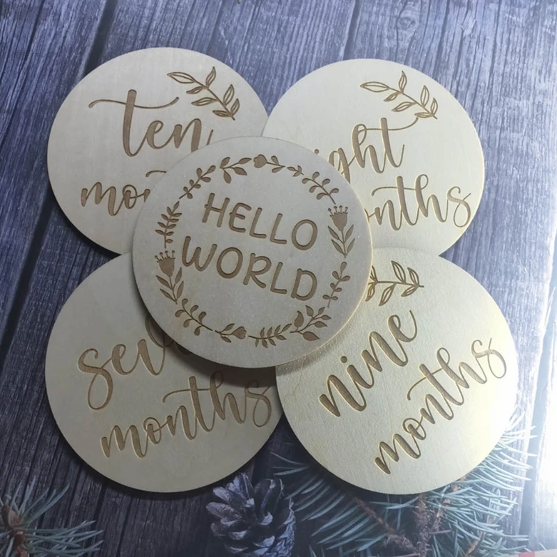 2 Pcs Newborn Monthly Growth Recording Cards Wooden Birth Commemorative Cards Photography Props Toy