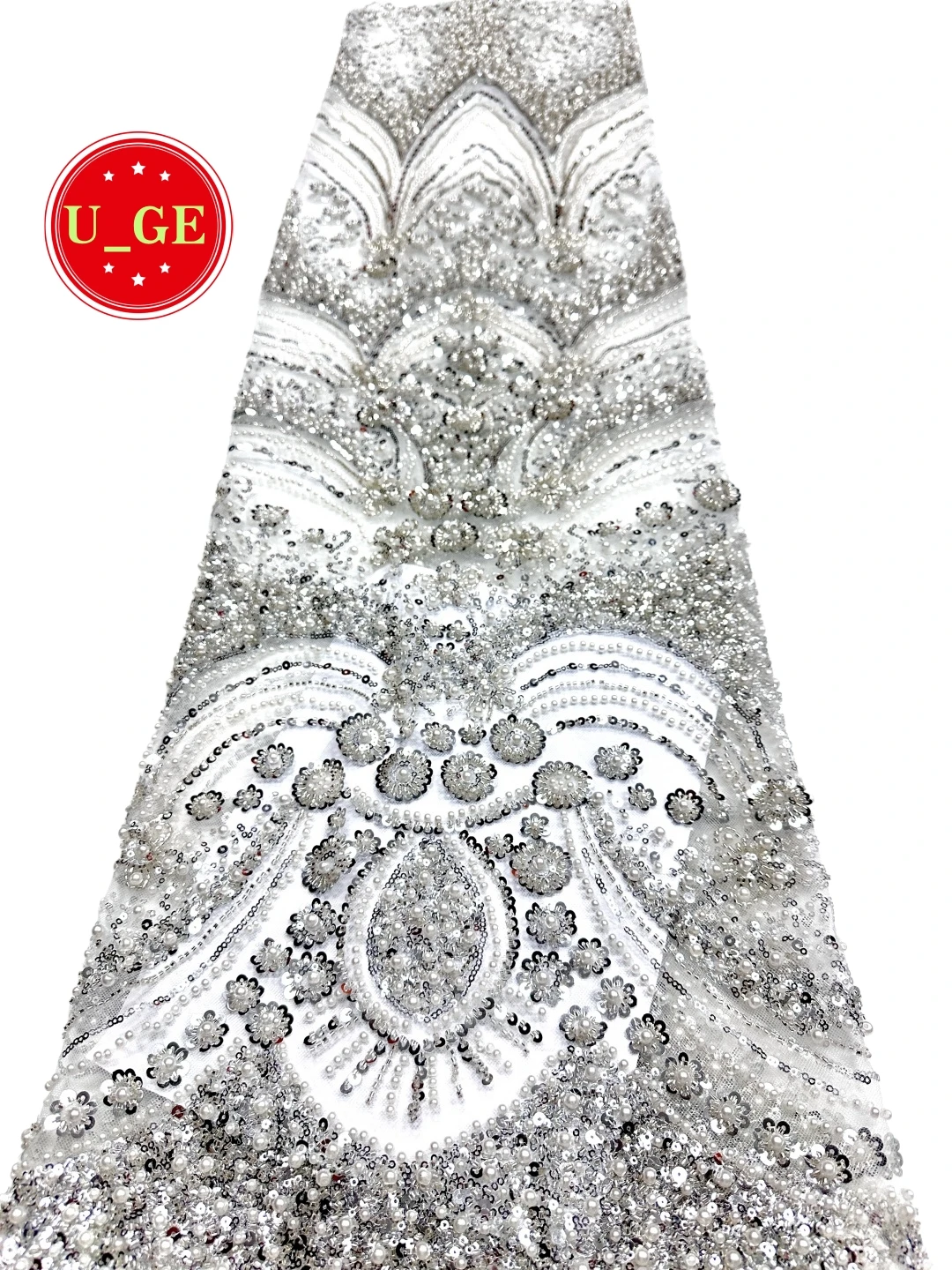 

2026Luxurious Delicate Soft Mesh Beaded Lace Fabric with Stones Elegant High-Quality Tube Lace for WeddingEvening DressU_GE8596
