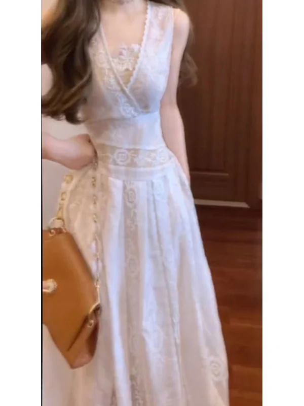 

Romantic Floral Print Maxi Dr Luxury Lightweight Summer New Sle High Waist A-Line Skirt V-Ne Svel Polyester Fiber