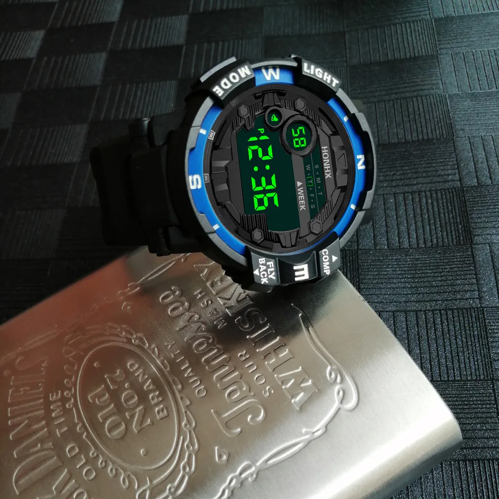 Orologio da uomo in gomma sportiva militare con data digitale a LED alla moda Orologio elettronico con cinturino in silicone con data e settimana casual