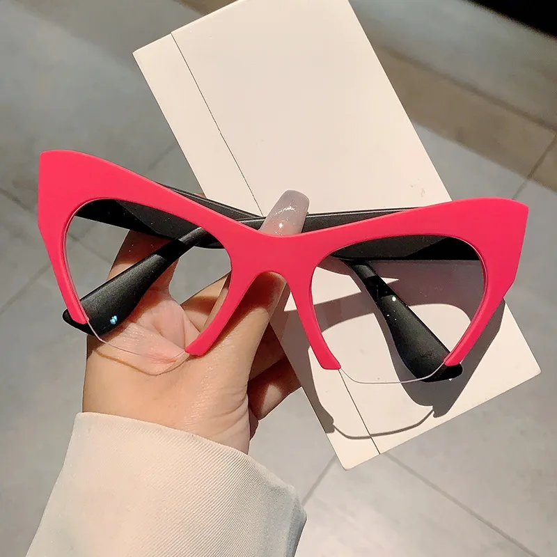 Half Rim Cat Eye Eyeglasses Anti-blue light Clear Spectacles Slimming Face Design Influencer Same Style Clear Lens Glasses