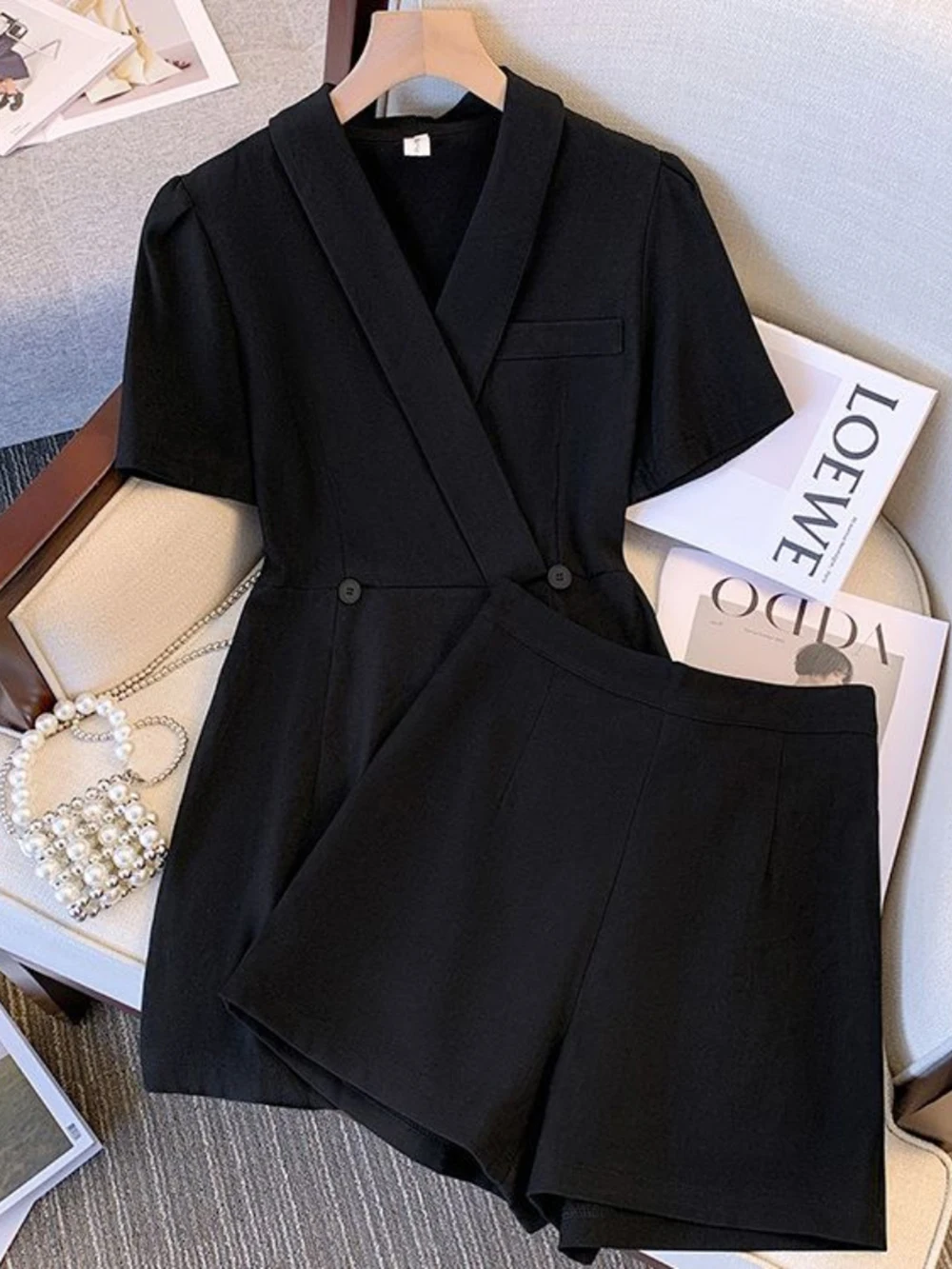 Fashion Solid Color Women Casual Suit 2pc Set 2024 Elegant Long Summer V-neck Slim Fit A-line Dress+Side Zipper Shorts Inner