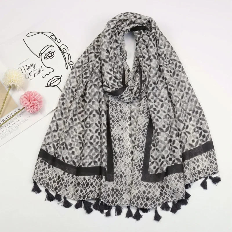 -مبيعات مصنع الحدود الملونة الذهب يوان شنقا اللحية وشاح طويل الربيع الصيف الحدود وشاح القطن لين