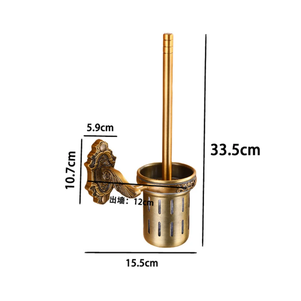 Porte-brosse de toilette Antique en aluminium avec brosse, ensemble de porte-brosse de nettoyage sculpté en aluminium pour salle de bains et toilettes