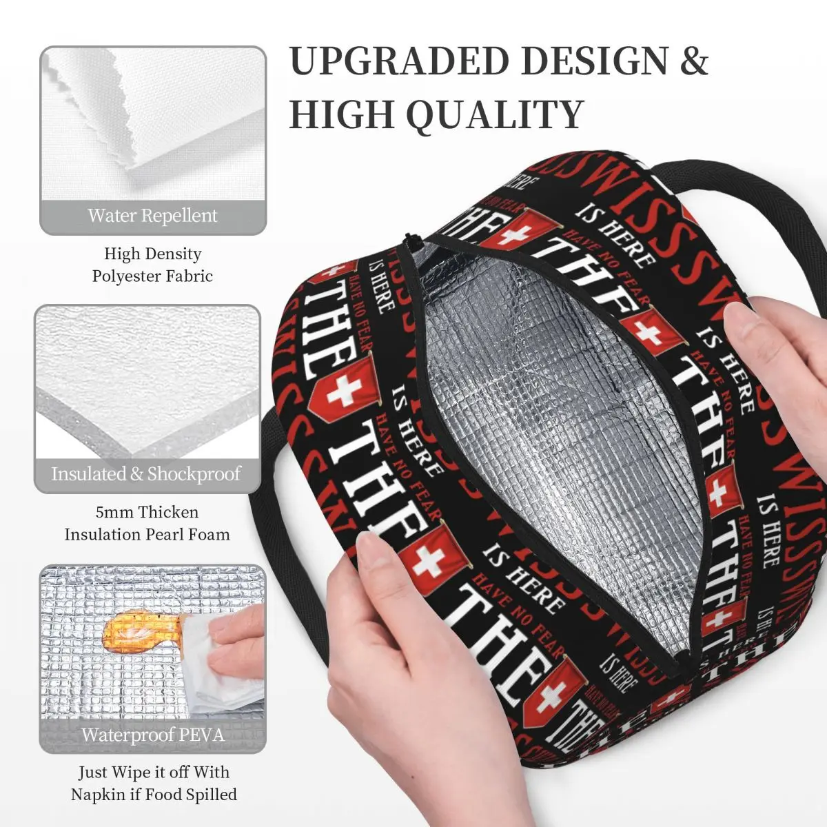 Zwitserse Zwitserland Vlag Geïsoleerde Lunchtas voor Dames Kinderen Lekvrije Voedseldozen Thermische Lunchbox Tote