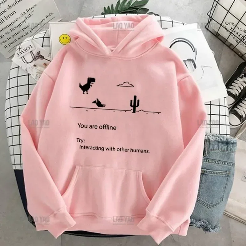 Retro Dinosaur Pink Thick Harajuku Sweatshirt Hip Hop Korea Women Cheap Clothing Hoodies Winter Lovers Wild Personality Tops