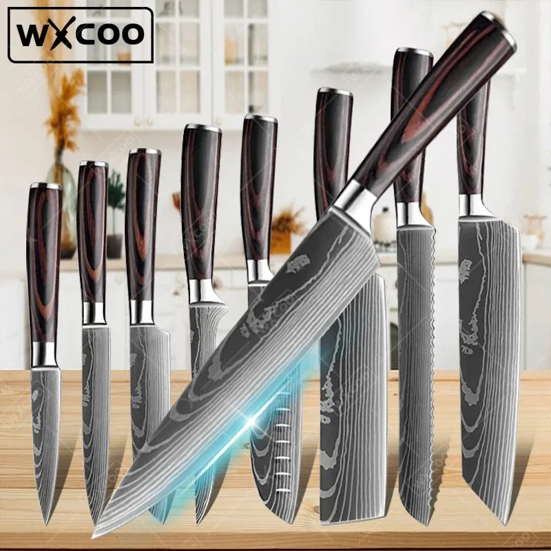

WXCOO Professional Japanese Chef's Knife Stainless Steel Kitchen Knife Set Meat Cleaver Cuting Slicing Knife Fruit Paring Knives