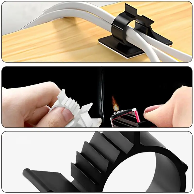 10ชิ้นคลิปจัดการสายไฟตัวหนีบสายสายรัดสายไฟกาวแบบปรับได้สายรัดสายรัดแบบรูด