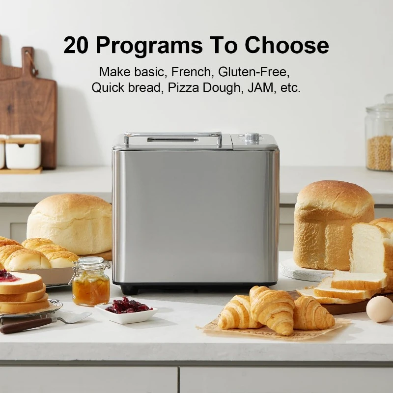 Ceramic Pan Bread Maker Machines All Metal for Gluten Free/Dough Maker/French/Dried Meat Floss/Jam/Yogurt(Silver) Bread Maker,