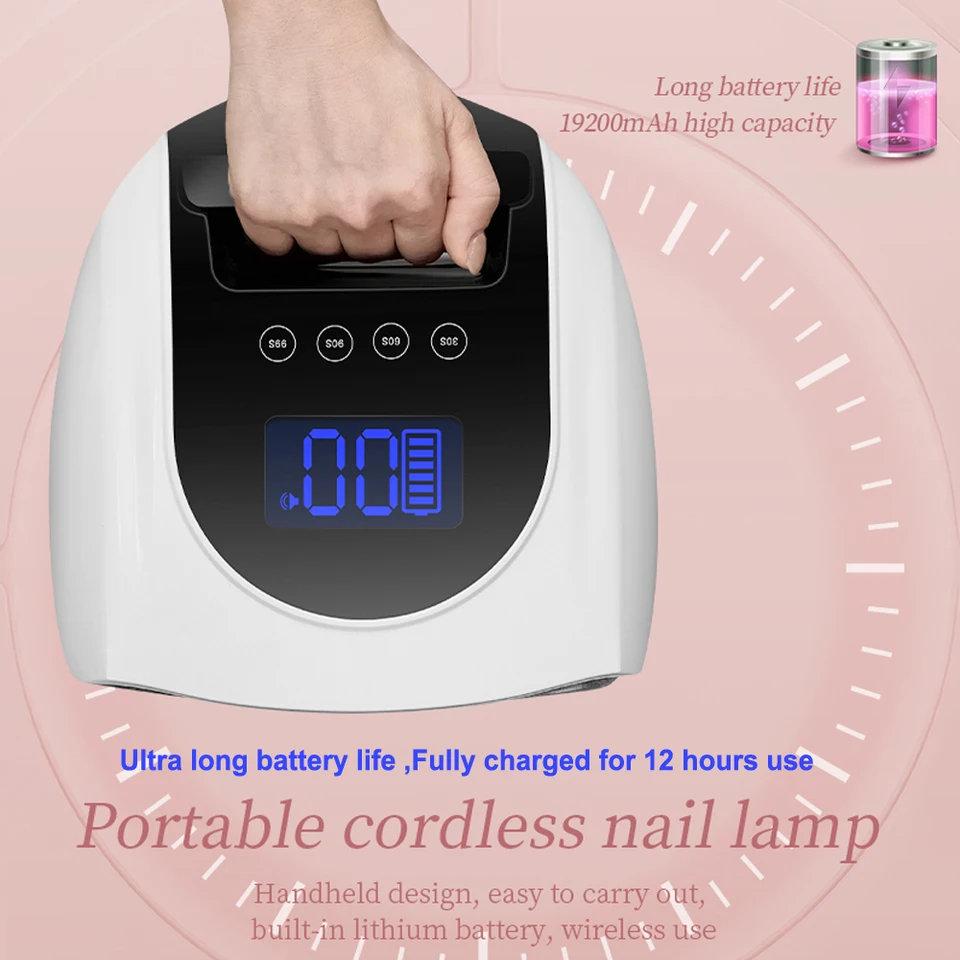 Lámpara de uñas recargable de 96W con base reflectante de espejo, secadora de esmaltes en gel, máquina de manicura con luz UV para uñas 4