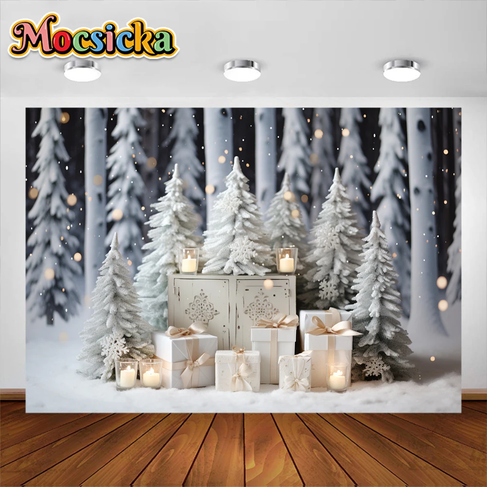 Mocsicka Christmas Holiday Park Backdrops Xmas Kids Photography Props Child Adult Photocall Snowflake Christmas Trees Background