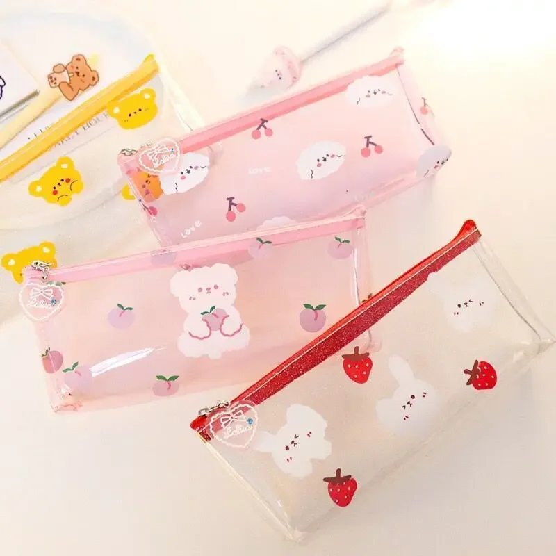 Kawaii Cartoon Pencil Case Transparent Pencil Bag Portable Cosmetics Storage Pouch Korean Stationery Cute School Office Supplies