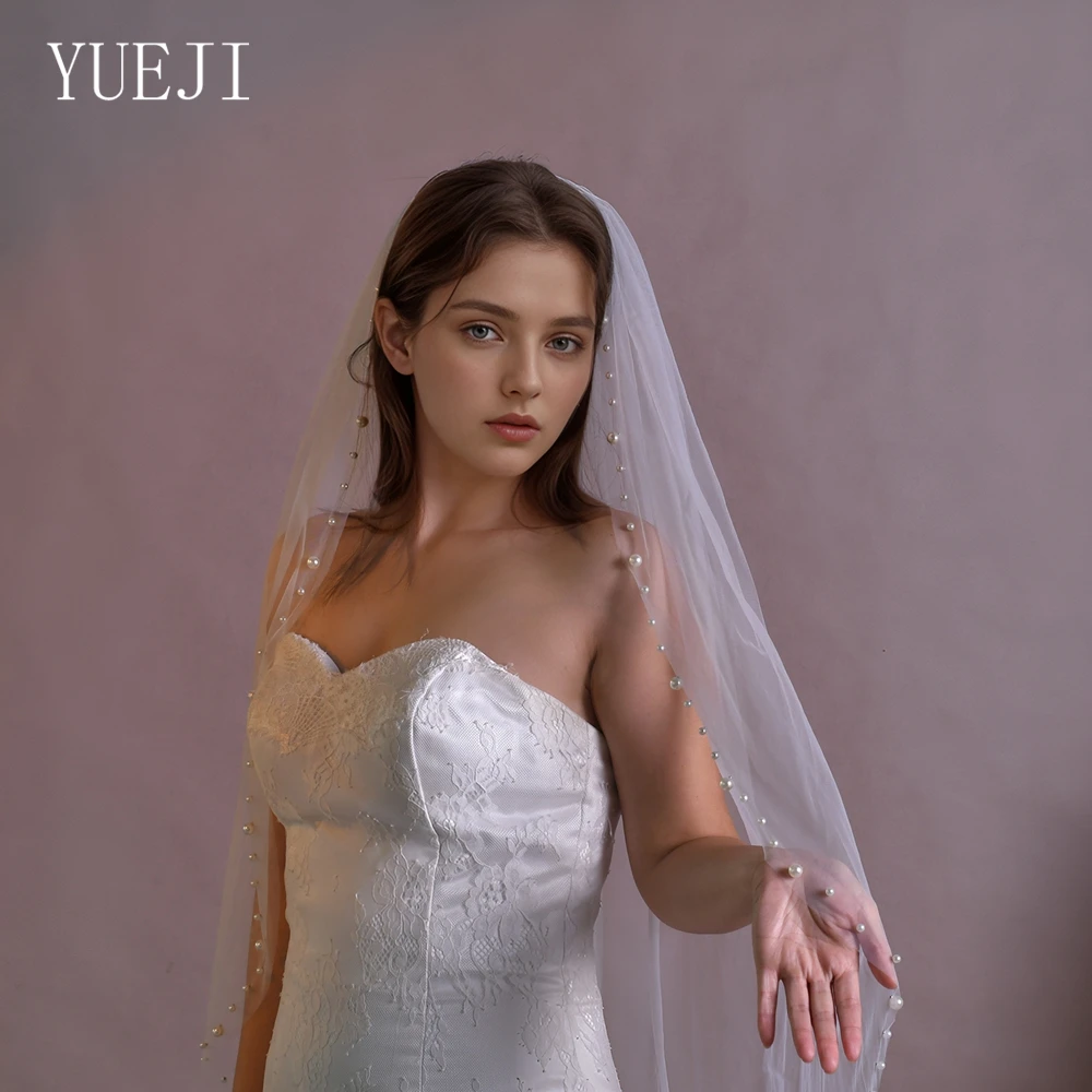 

YUEJI Elegant Pearls Edge Bridal Veil Sweet Wedding Accessory Bride 1 Layers Wedding Veil Vestidos De Novia YJ170 With Comb