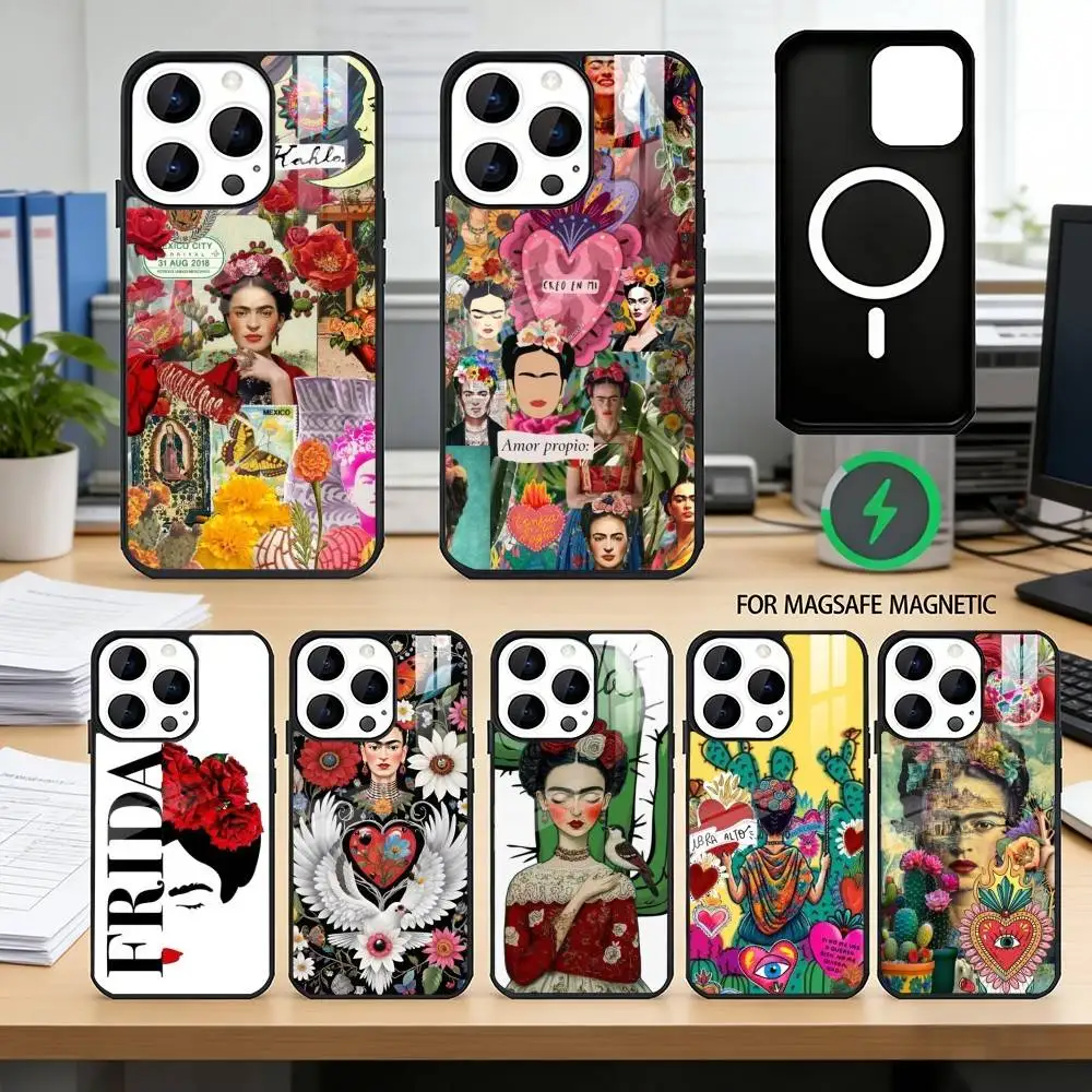 

Fashion F-fridaS Kahlo-PC Phone Case For iPhone17,16,15,14,13,12,11 Plus,Pro Magnetic For Magsafe Wireless Charging
