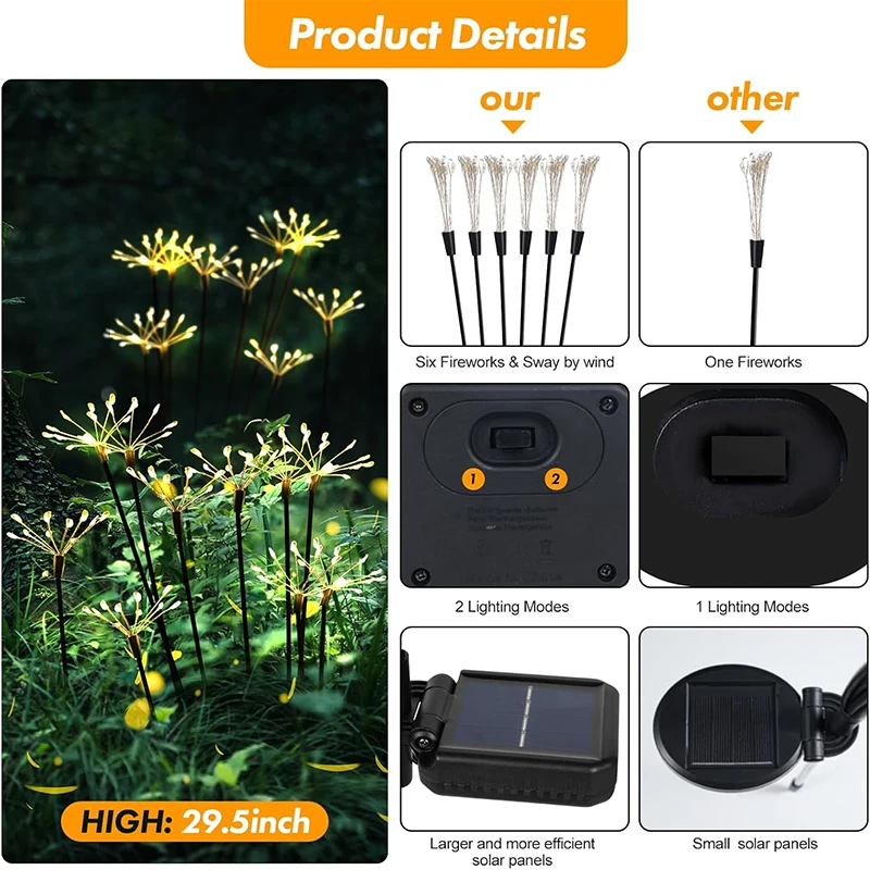 Solar Swaying Starburst Garden Light Waterproof Outdoor Lamp Warm White for Yard Patio Pathway Home Landscape Decoration