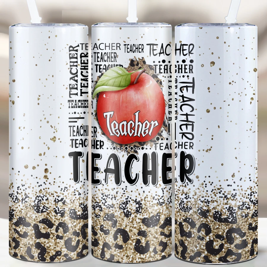 

Тонкие прямые кофейные кружки из нержавеющей стали, 20 унций, соломенная крышка, 3D-принт, праздничные вакуумные чашки «Учитель», офисные кружки для напитков, подарок для учителей