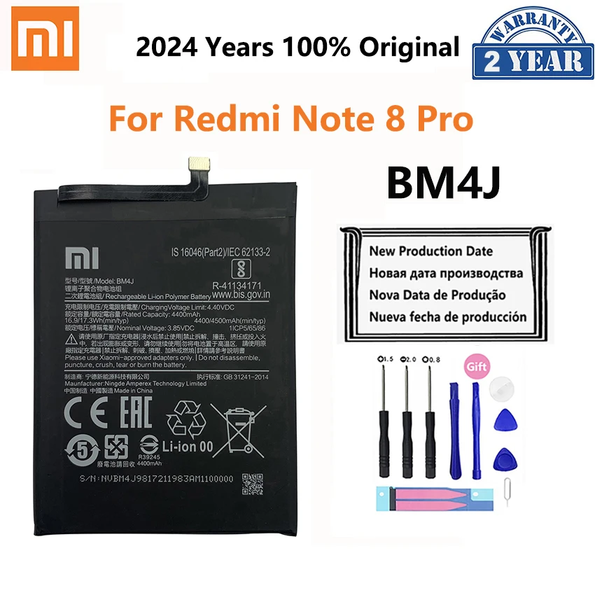 100% batteria originale Xiao mi BM4J 4500mAh per batterie di ricambio per telefono Xiaomi Redmi Note 8 Pro di alta qualità