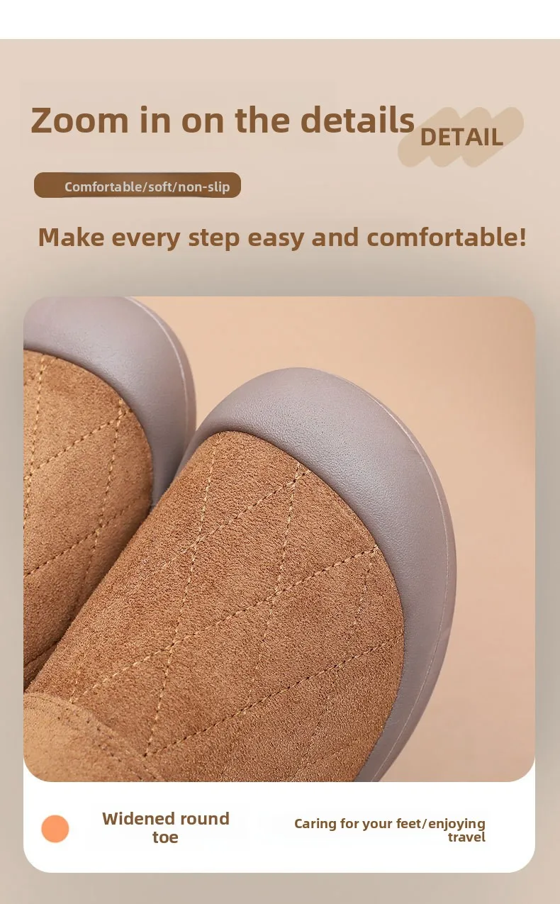 Damen Winter Warme Plüschgefütterte Slip-On Loafer Gestepptes Obermaterial Rutschfeste Weiche Sohle Lässige Baumwollschuhe zum Gehen – Detail 10