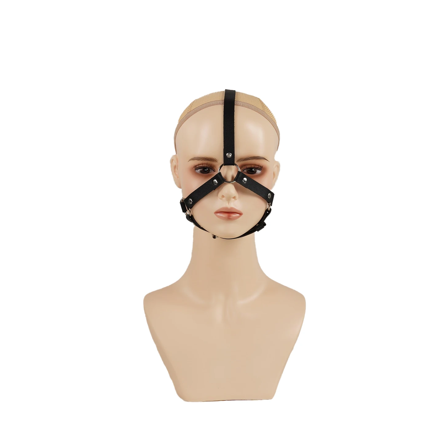 PU leather herringbone face harness mask, gothic face accessory