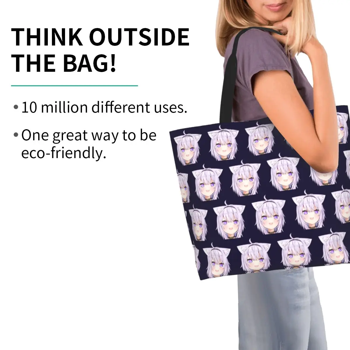 Nekomata Okayu - Hololive Shopping Tote Bag Canvas Large Capacity Shoulder Bags Shopper Grocery Handbag for Women