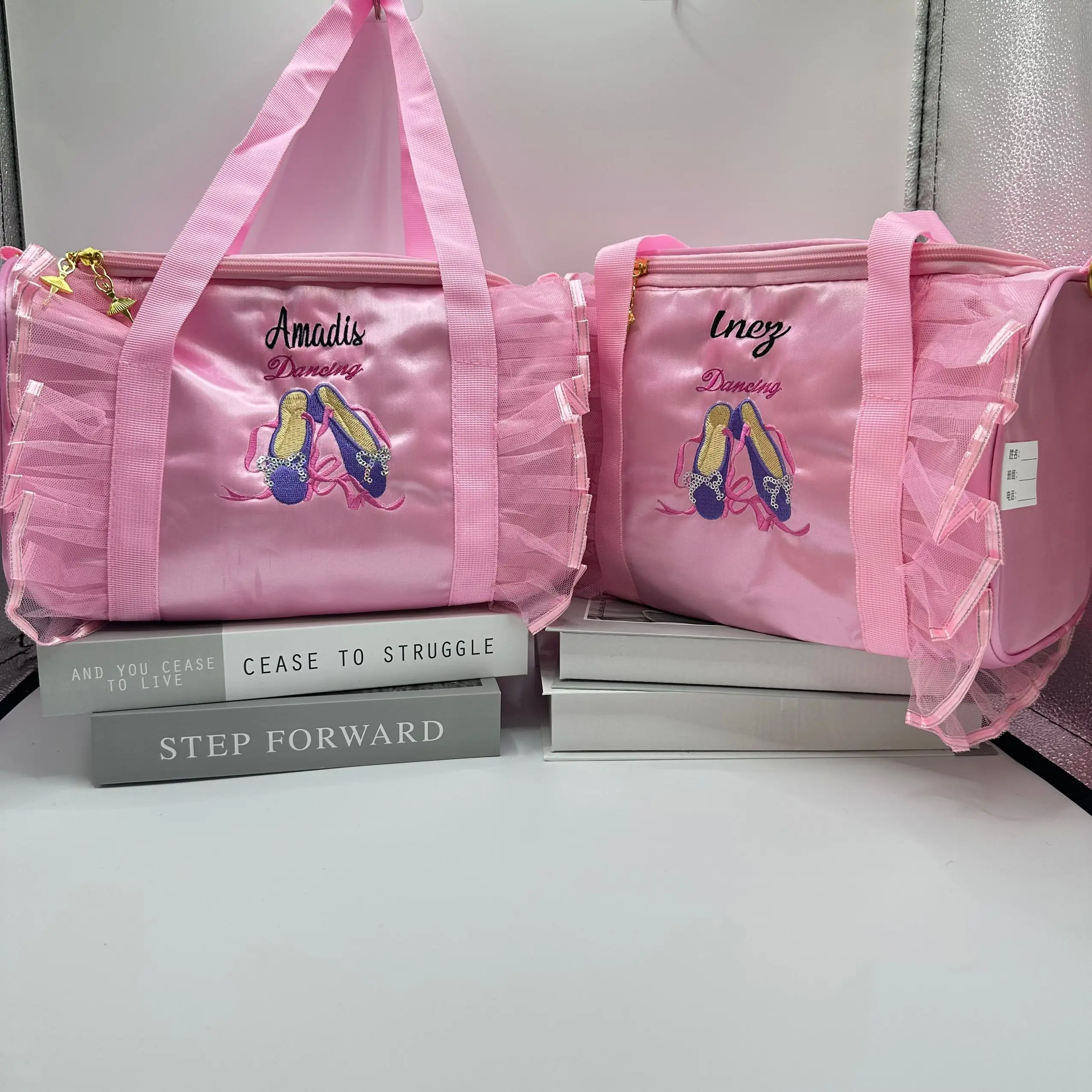 Bolso de baile personalizado para niños, bolsa de bailarina para niñas, bolsa de lona de encaje rosa para clase de Ballet, bolso de mano de Ballet