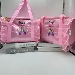 Bolso de baile personalizado para niños, bolsa de bailarina para niñas, bolsa de lona de encaje rosa para clase de Ballet, bolso de mano de Ballet bordado con nombre cruzado