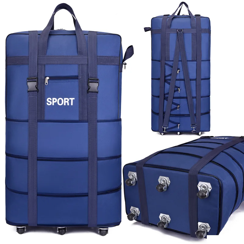 Portable Travel Bag Rolling Luggage Large Capacity Checked Extendable Roller Backpack Moving Oxford Cloth Duffle