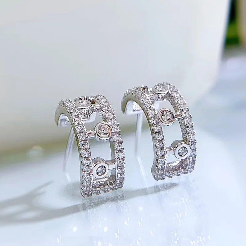 2024 New S925 Silver Dewdrop Full Diamond Earrings with Female Hollow Half Circle Retro Palace Style Earrings Hot Selling