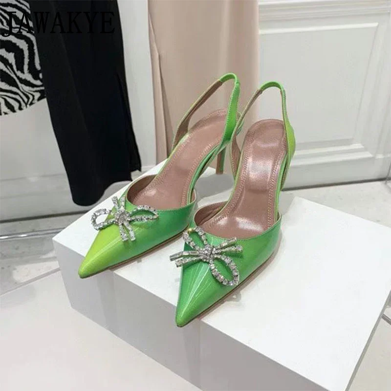 Ladies Summer Sandals Crystal Bowknot Women's Shoes 2023 Brand New 5.5cm High Heel Slingbacks Ombre Purple Party Wedding Shoes