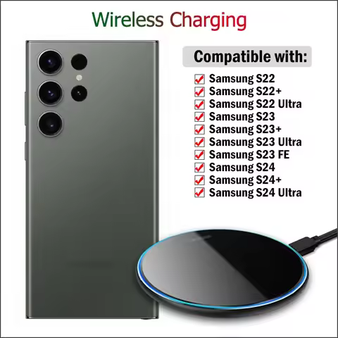 15W Universal Fast Wireless Charger for Samsung Galaxy S20 S21 S22 S23 S24 Ultra Plus FE Wireless Charging Pad with USB Cable