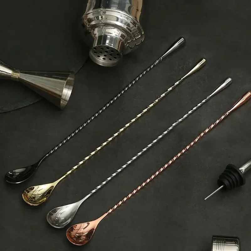 30/40/50cm de aço inoxidável alça longa misturador cocktail bartender barra colher balcão vidro vinho kit acessórios uísque shaker